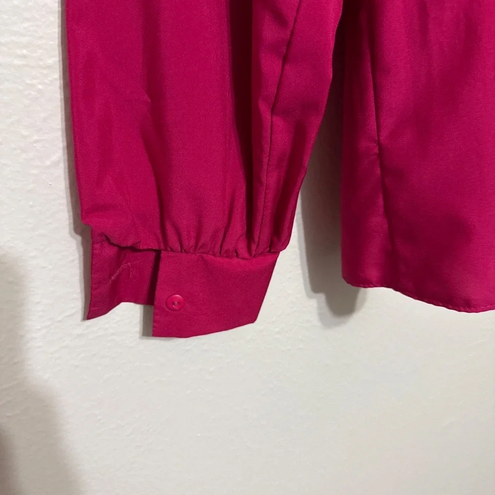 Vintage Fuchsia Secretary‎ Blouse High Neck Ruffle Button Detail Size 6 Romantic